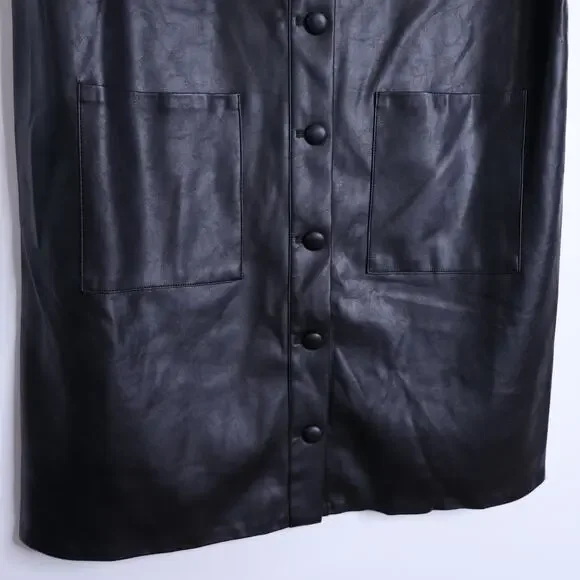 TUCKERNUCK NWT Leather Violetta Shirt Dress Black Short Sleeves Women's M - Picture 4 of 13